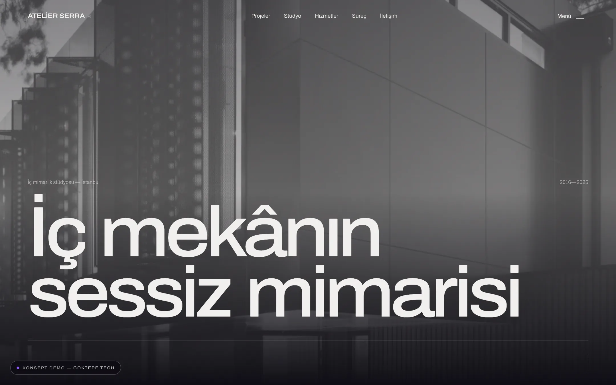 Atelier Serra konsept sitesi — vitrindeki iç mimarlık örneği